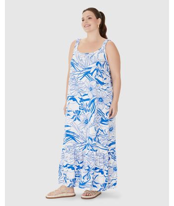 Vestido Midi Feminino Plus Size Alça Com Elástico Em Viscose