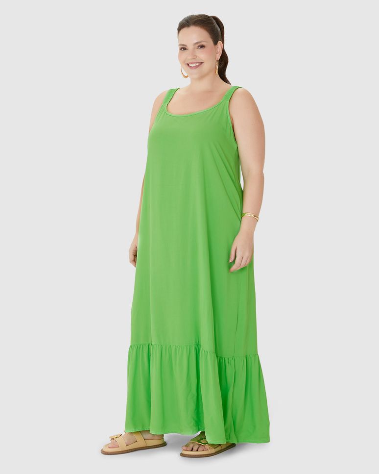 Vestido Midi Feminino Plus Size Alça Com Elástico Em Viscose