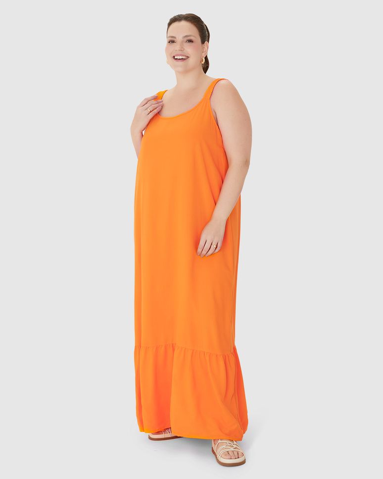Vestido Midi Feminino Plus Size Alça Com Elástico Em Viscose