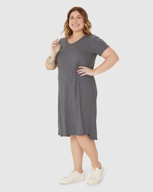Vestido Feminino Plus Size Decote V Fenda Lateral Em Malha Viscose Canelada