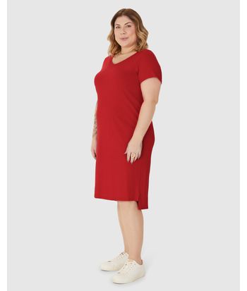 Vestido Feminino Plus Size Decote V Fenda Lateral Em Malha Viscose Canelada