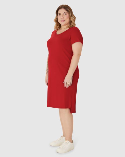 Vestido Feminino Plus Size Decote V Fenda Lateral Em Malha Viscose Canelada