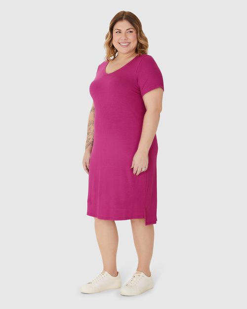 Vestido Feminino Plus Size Decote V Fenda Lateral Em Malha Viscose Canelada