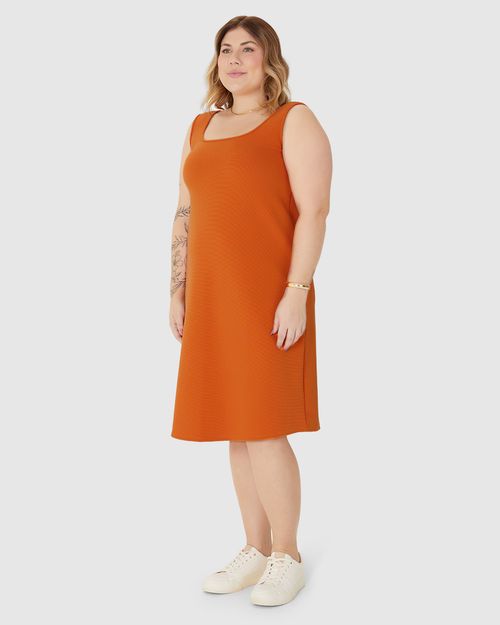 Vestido Feminino Plus Size Decote U Sem Manga Em Malha Canelada Gorgurinho