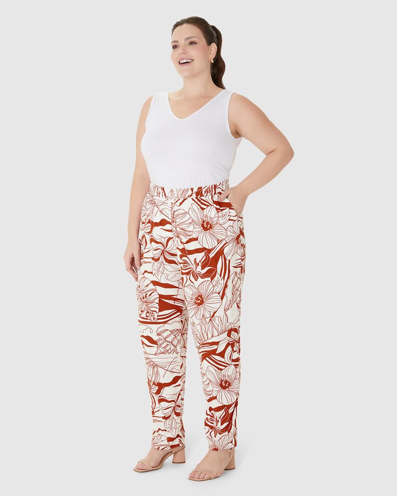 Calça Feminina Plus Size Jogger Bolso Faca Em Viscose Sarjada