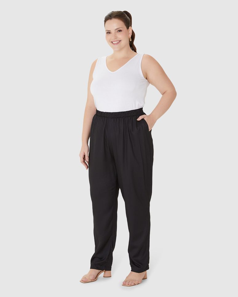 Calça Feminina Plus Size Jogger Bolso Faca Em Viscose Sarjada