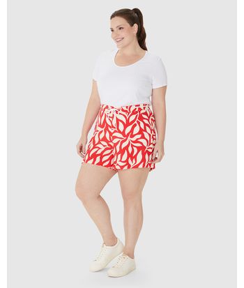 Shorts Feminino Plus Size Cadarço Frontal Estampado Em Viscose