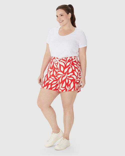Shorts Feminino Plus Size Cadarço Frontal Estampado Em Viscose