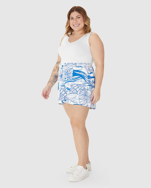 Shorts Feminino Plus Size Cadarço Frontal Estampado Em Viscose