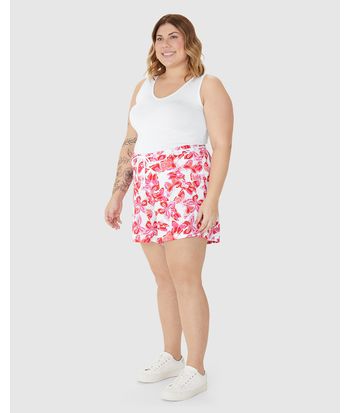 Shorts Feminino Plus Size Cadarço Frontal Estampado Em Viscose