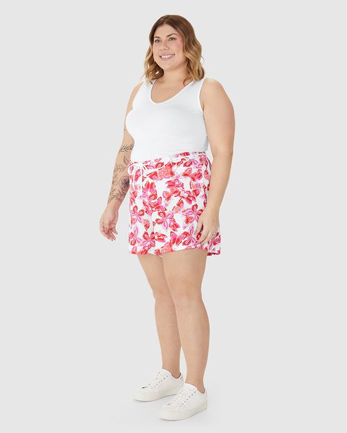 Shorts Feminino Plus Size Cadarço Frontal Estampado Em Viscose