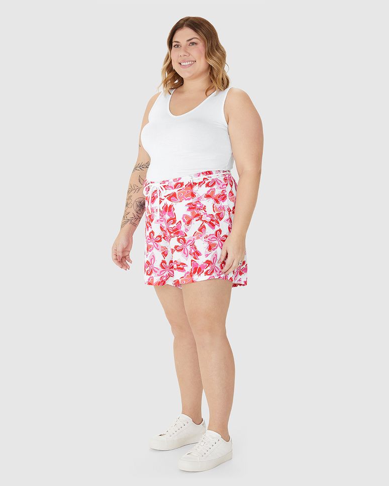 Shorts Feminino Plus Size Cadarço Frontal Estampado Em Viscose