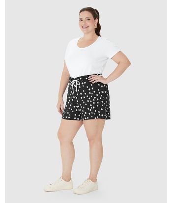 Shorts Feminino Plus Size Cadarço Frontal Estampado Em Viscose