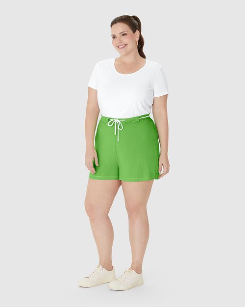 Shorts Feminino Plus Size Cadarço Frontal Em Viscose