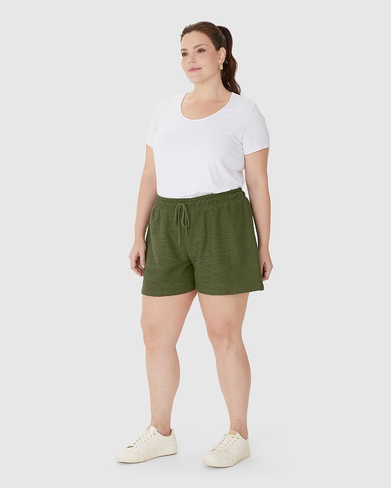 Shorts Feminino Plus Size Cadarço Frontal Em Moletom Texturizado
