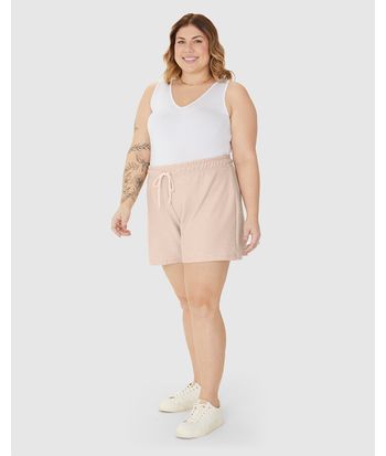 Shorts Feminino Plus Size Cadarço Frontal Em Moletom Texturizado