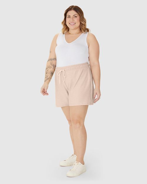 Shorts Feminino Plus Size Cadarço Frontal Em Moletom Texturizado