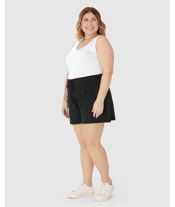 Shorts Feminino Plus Size Cadarço Frontal Em Moletom Texturizado