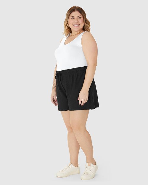 Shorts Feminino Plus Size Cadarço Frontal Em Moletom Texturizado
