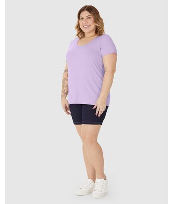 Blusa Feminina Plus Size Decote Redondo Em Malha Viscose Canelada