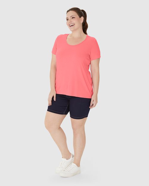 Blusa Feminina Plus Size Decote Redondo Em Malha Viscose Canelada