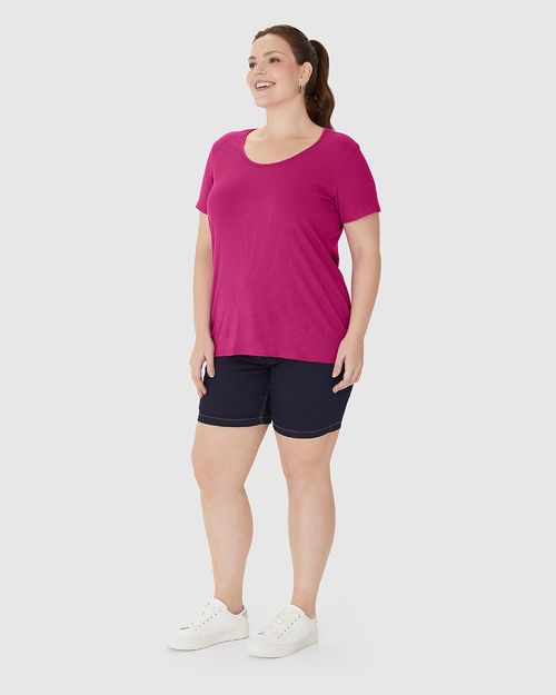 Blusa Feminina Plus Size Decote Redondo Em Malha Viscose Canelada