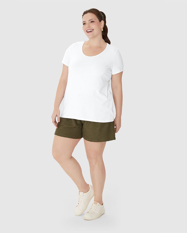 Blusa Feminina Plus Size Decote Redondo Em Malha Viscose Canelada