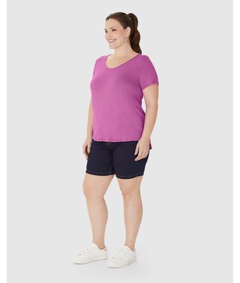 Blusa Feminina Plus Size Decote V Barra Mullet Em Viscose Stretch