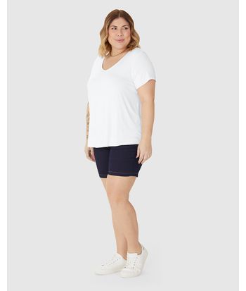 Blusa Feminina Plus Size Decote V Barra Mullet Em Viscose Stretch