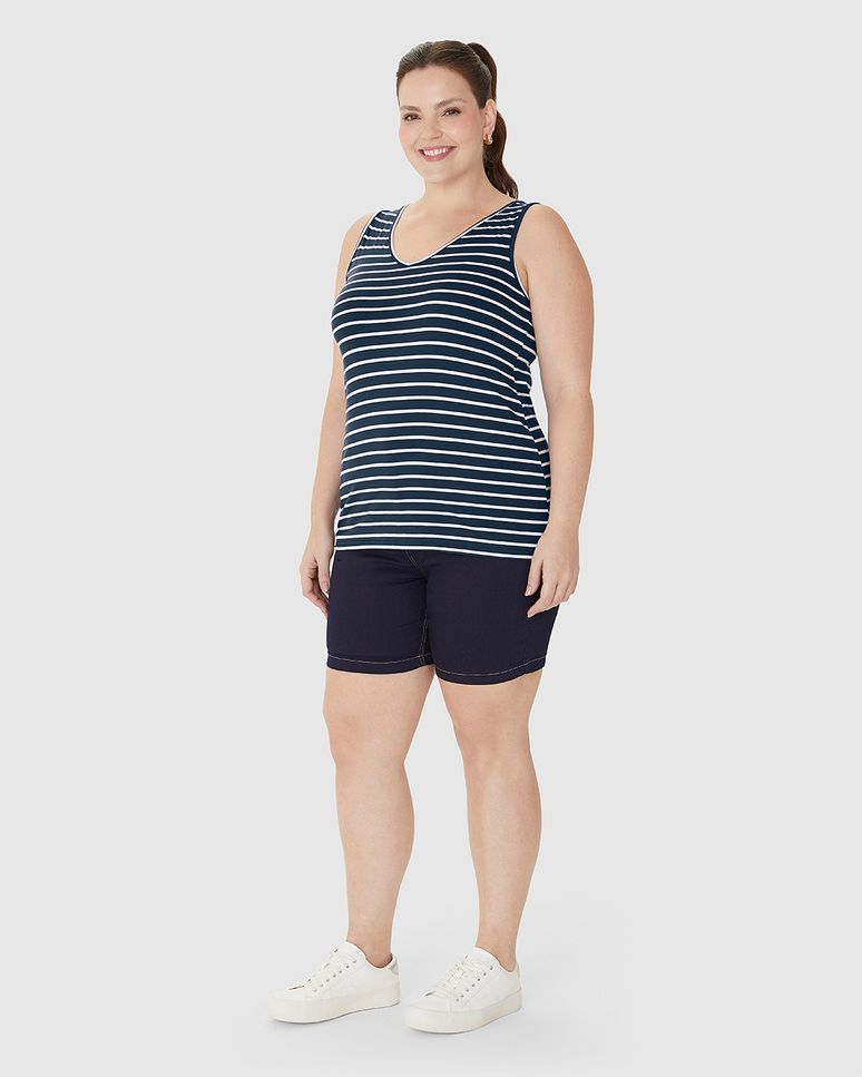 Regata Feminina Plus Size Decote V Alça Larga Em Viscose Stretch
