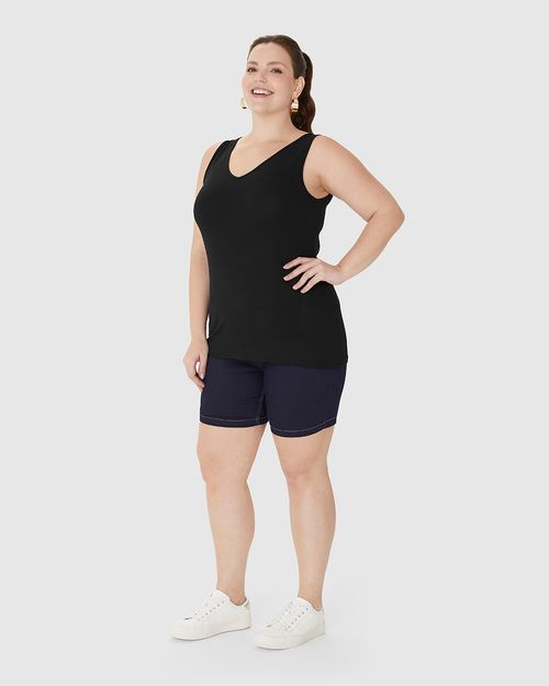 Regata Feminina Plus Size Decote V Alça Larga Em Viscose Stretch
