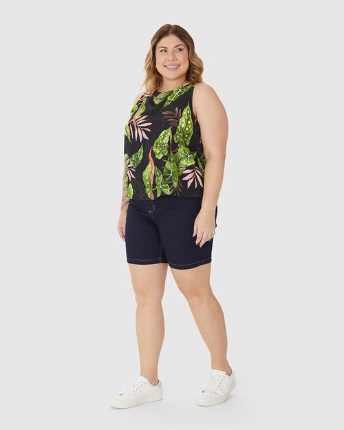 Regata Cropped Feminina Plus Size Estampada Em Viscose