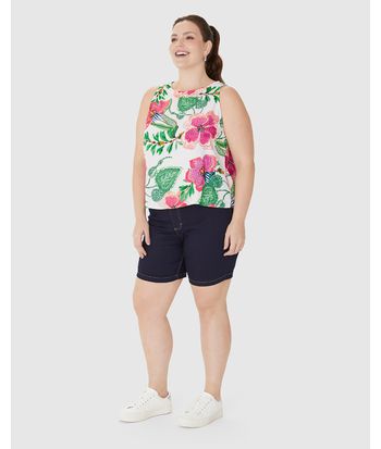 Regata Cropped Feminina Plus Size Estampada Em Viscose