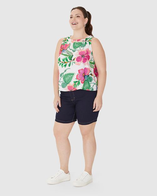 Regata Cropped Feminina Plus Size Estampada Em Viscose