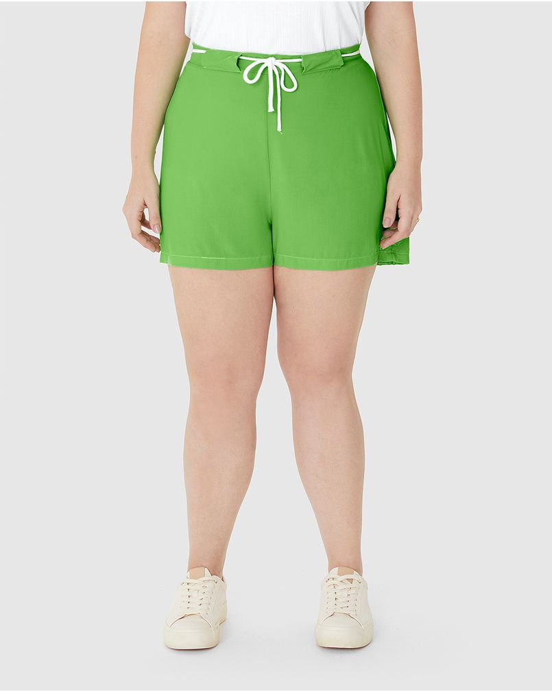 Shorts Feminino Plus Size Cadarço Frontal Em Viscose VERDE - Malwee