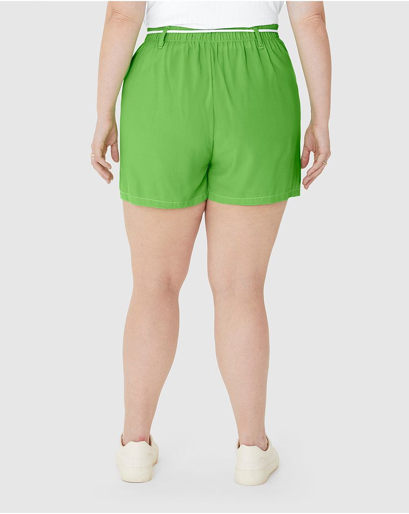 Shorts Feminino Plus Size Cadarço Frontal Em Viscose VERDE - Malwee