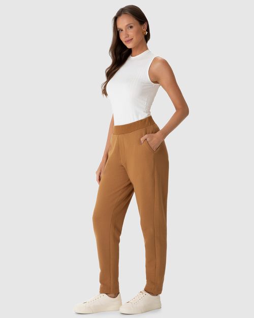 Calça Feminina Carrot Bolso Faca Em Moletom Linho