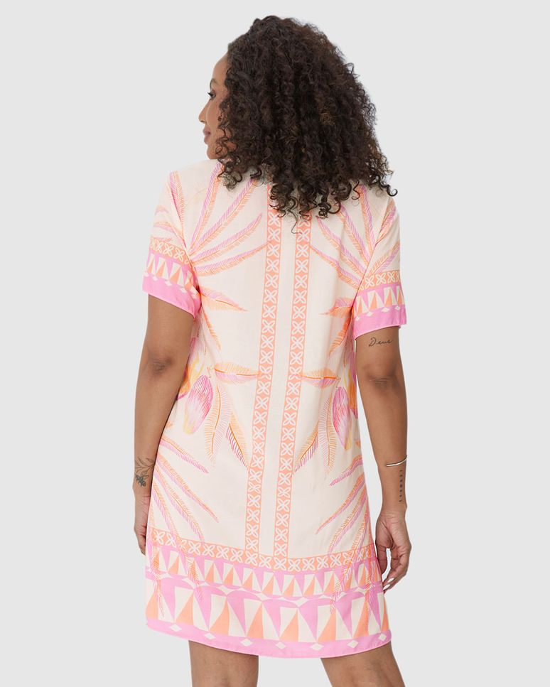 Vestido Amplo Feminino Manga Curta Estampado Em Viscose