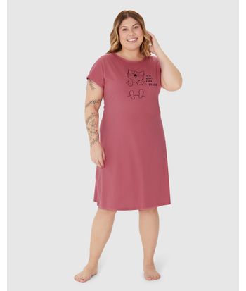 Camisola Feminina Plus Size Estampa Frontal Em Algodão