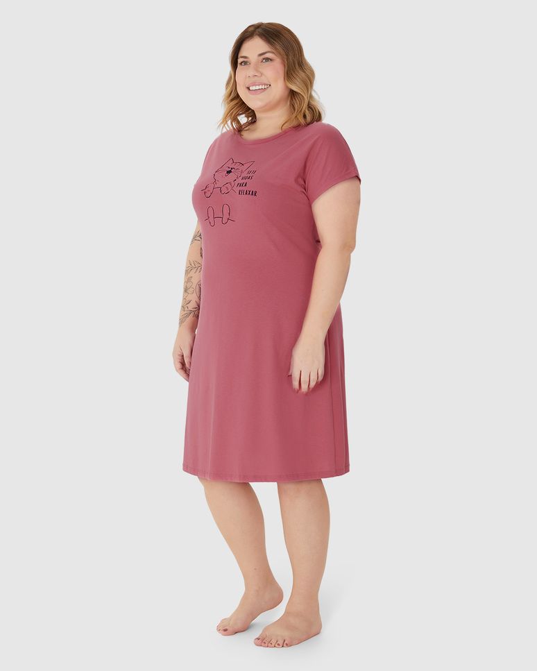 Camisola Feminina Plus Size Estampa Frontal Em Algodão