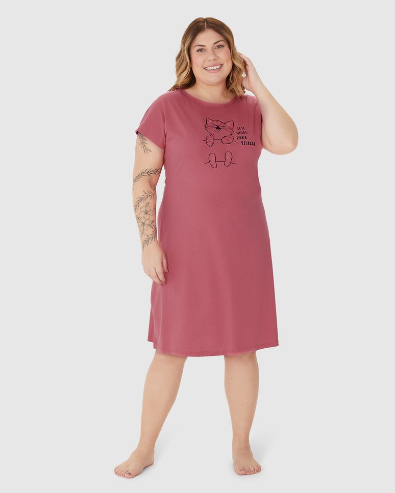 Camisola Feminina Plus Size Estampa Frontal Em Algodão