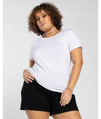 Camiseta Feminina Plus Size Gola Redonda Tecnológica Modal - BASICAMENTE