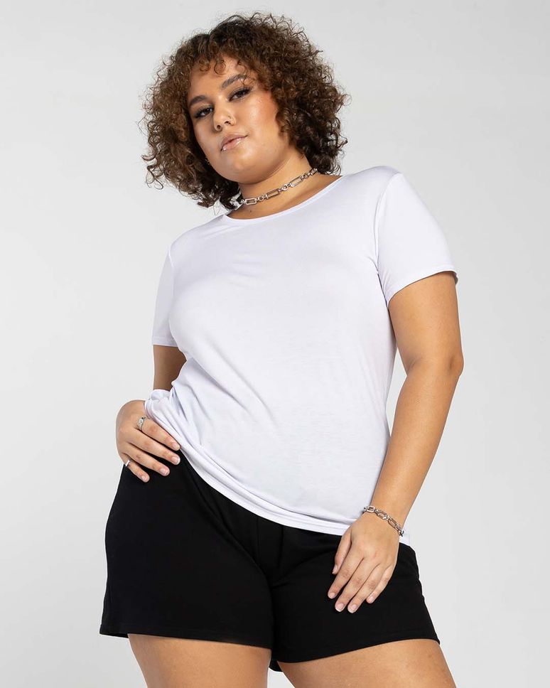 Camiseta Feminina Plus Size Gola Redonda Tecnológica Modal - BASICAMENTE