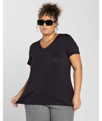 Camiseta Feminina Plus Size Gola V Tecnológica Modal - BASICAMENTE