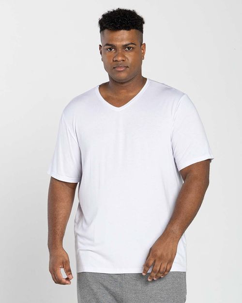 Camiseta Masculina Plus Size Gola V Tecnológica Modal - BASICAMENTE