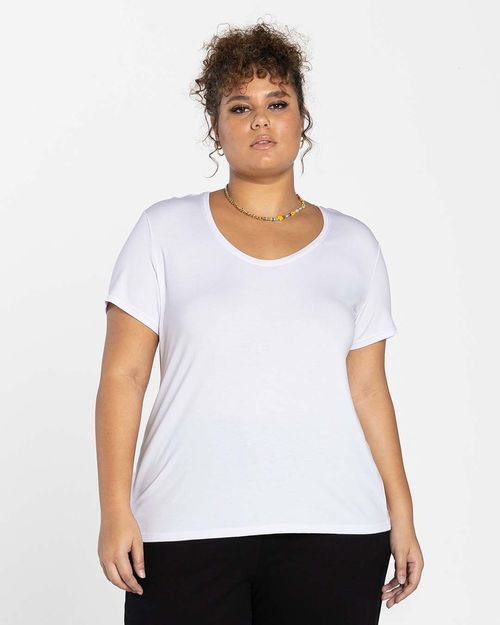 Camiseta Feminina Plus Size Gola Redonda Manga Curta Tecnológica Modal - BASICAMENTE