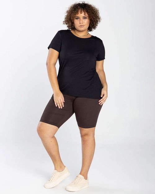 Camiseta Feminina Plus Size Gola Redonda Manga Curta Tecnológica Modal - BASICAMENTE
