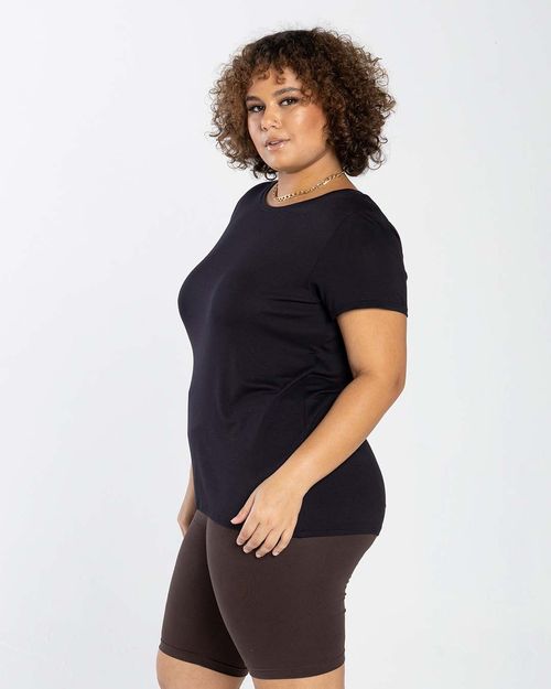 Camiseta Feminina Plus Size Gola Redonda Manga Curta Tecnológica Modal - BASICAMENTE