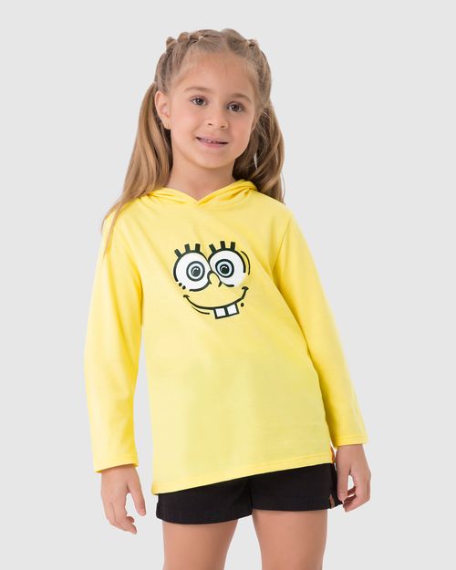 Camiseta Infantil Unissex Com Capuz Bob Esponja Em Algodão Malwee Kids