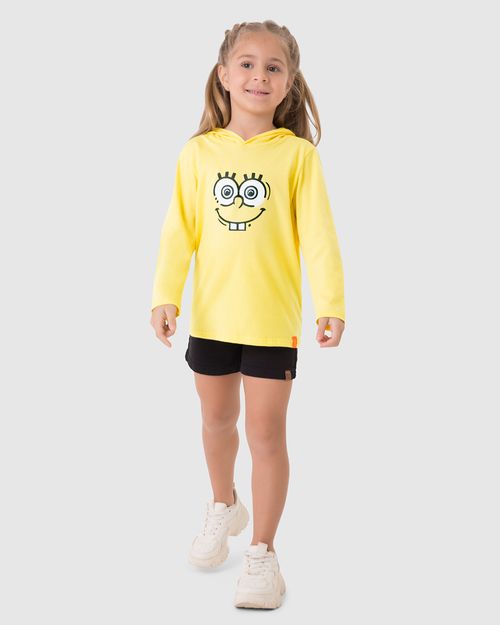Camiseta Infantil Unissex Com Capuz Bob Esponja Em Algodão Malwee Kids